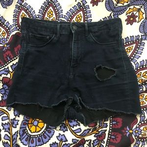 dark blue high waisted jean shorts